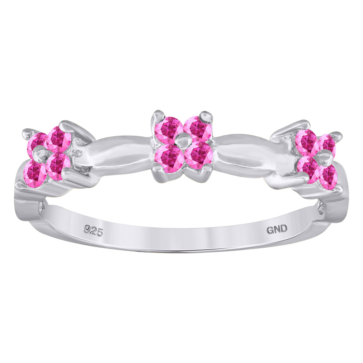 925 Sterling Silver Womens Pink Cubic-Zirconia Flower Ring Size 6