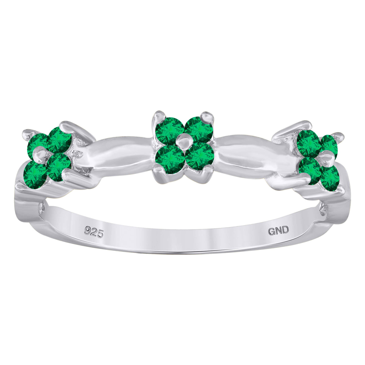 925 Sterling Silver Womens Green Cubic-Zirconia Flower Ring Size 6