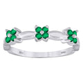 925 Sterling Silver Womens Green Cubic-Zirconia Flower Ring Size 7