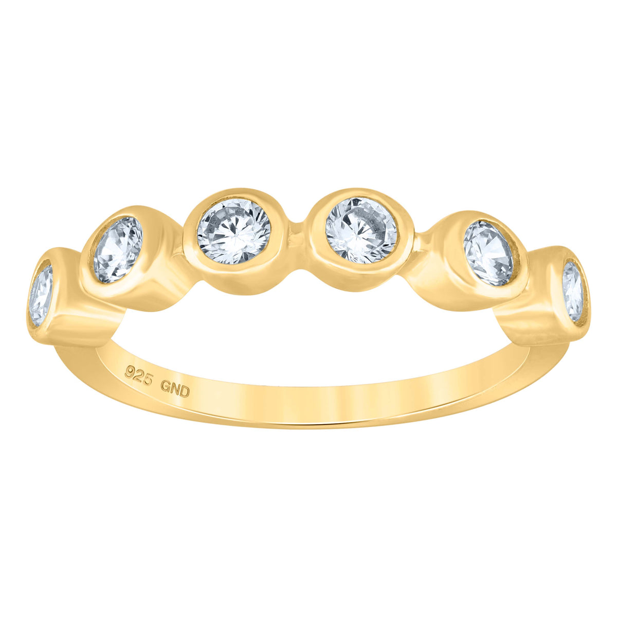 925 Sterling Silver Yellow-Tone Womens Cubic-Zirconia Ring