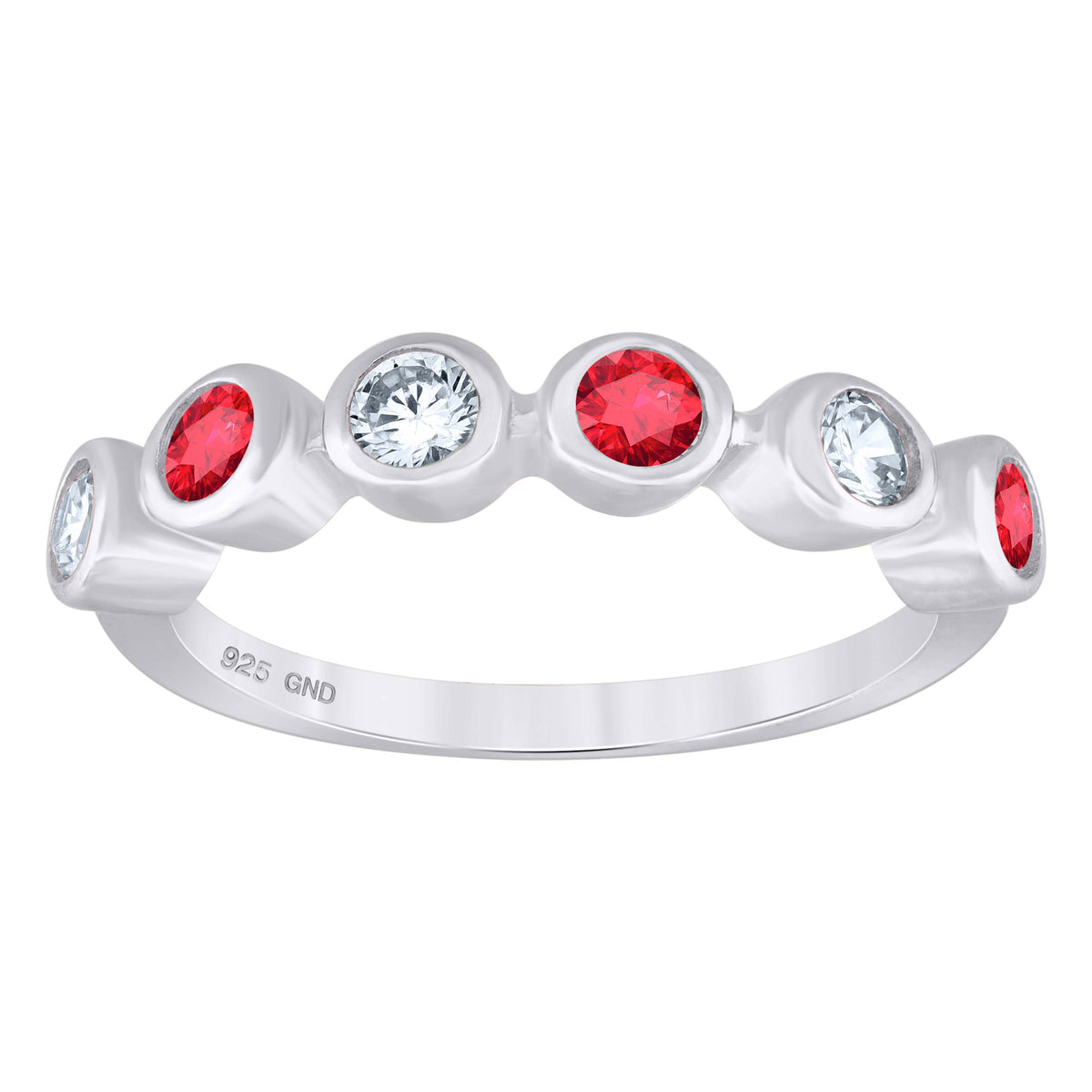 925 Sterling Silver Womens White Red Cubic-Zirconia Ring