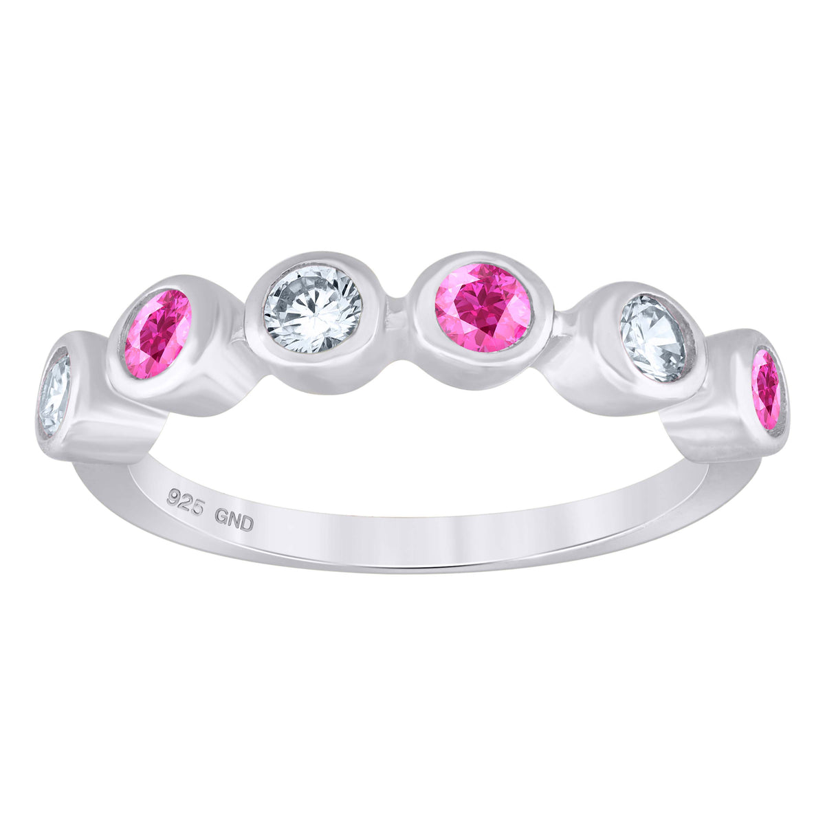 925 Sterling Silver Womens White Pink Cubic-Zirconia Ring