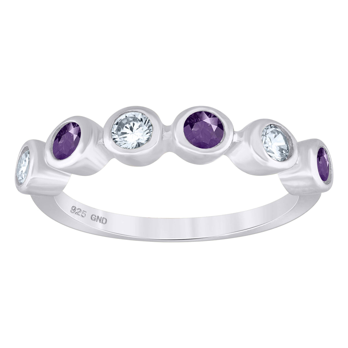 925 Sterling Silver Womens White Purple Cubic-Zirconia Ring Size 8