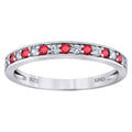 925 Sterling Silver Womens White Red Cubic Zirconia Semi Eternity Stackable Wedding Band Ring Size 8