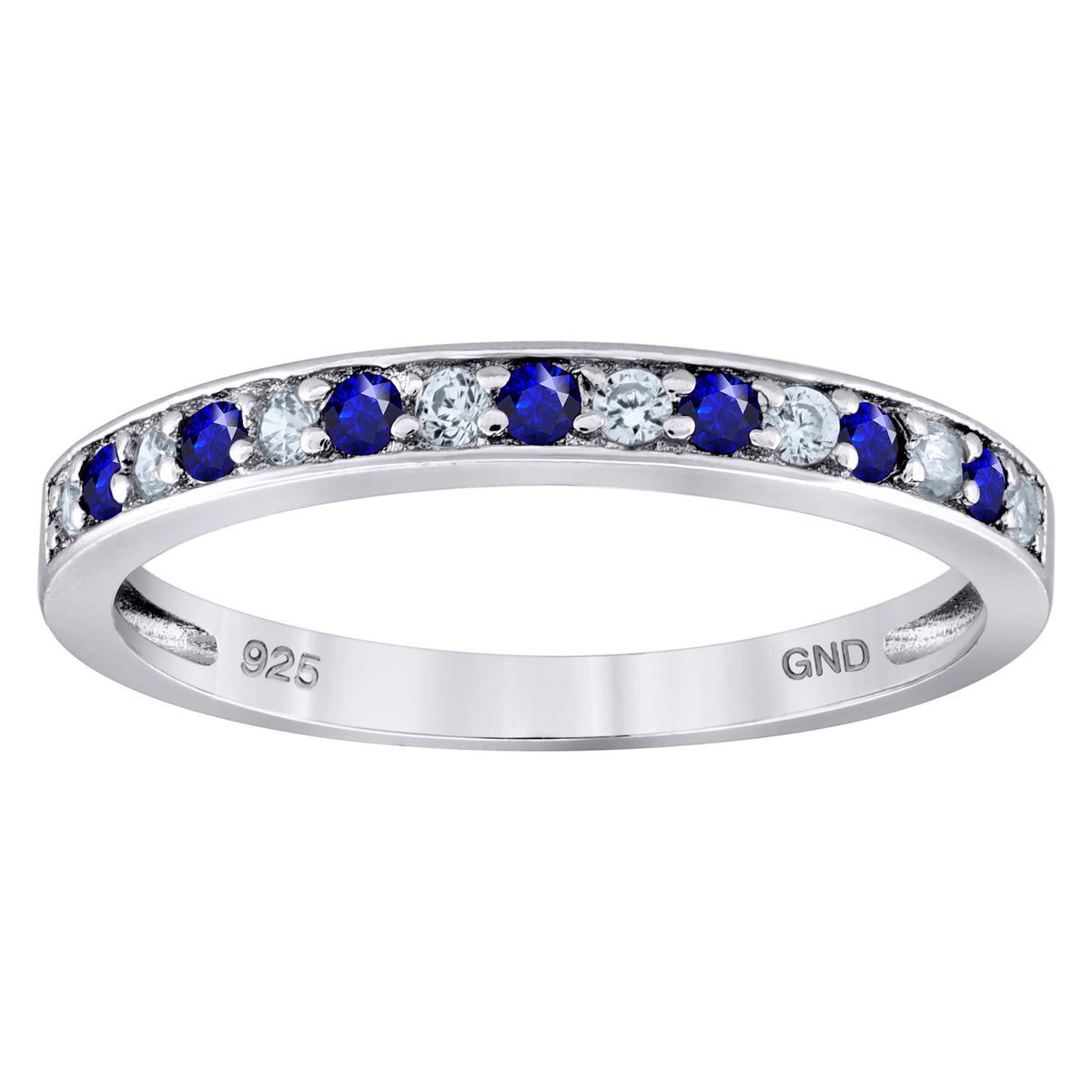 925 Sterling Silver Womens White Royal Blue Cubic Zirconia Semi Eternity Stackable Wedding Band Ring