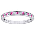 925 Sterling Silver Womens White Pink Cubic Zirconia Semi Eternity Stackable Wedding Band Ring