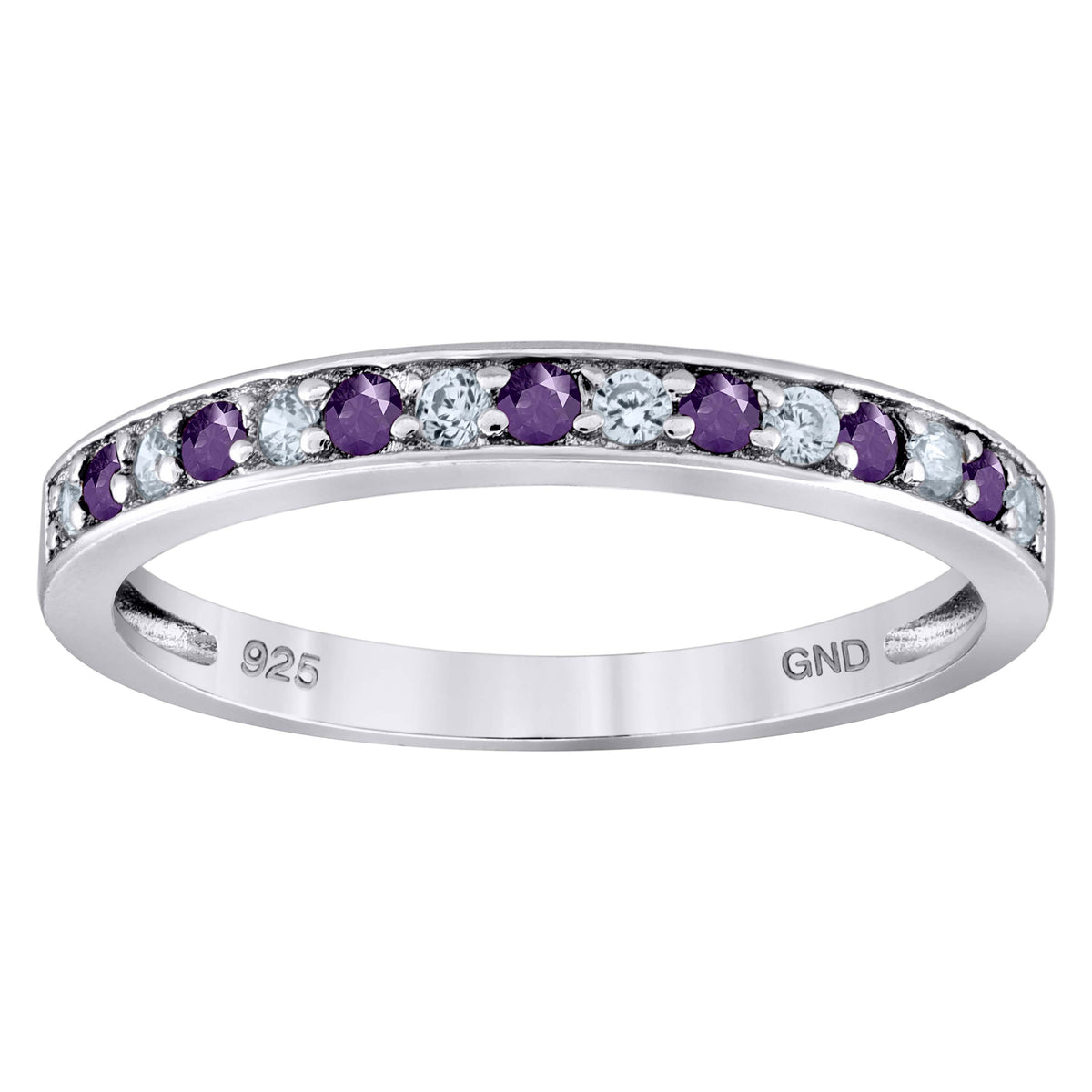 925 Sterling Silver Womens White Purple Cubic Zirconia Semi Eternity Stackable Wedding Band Ring Size 6