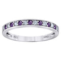 925 Sterling Silver Womens White Purple Cubic Zirconia Semi Eternity Stackable Wedding Band Ring Size 8