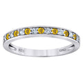 925 Sterling Silver Womens White Yellow Cubic Zirconia Semi Eternity Stackable Wedding Band Ring
