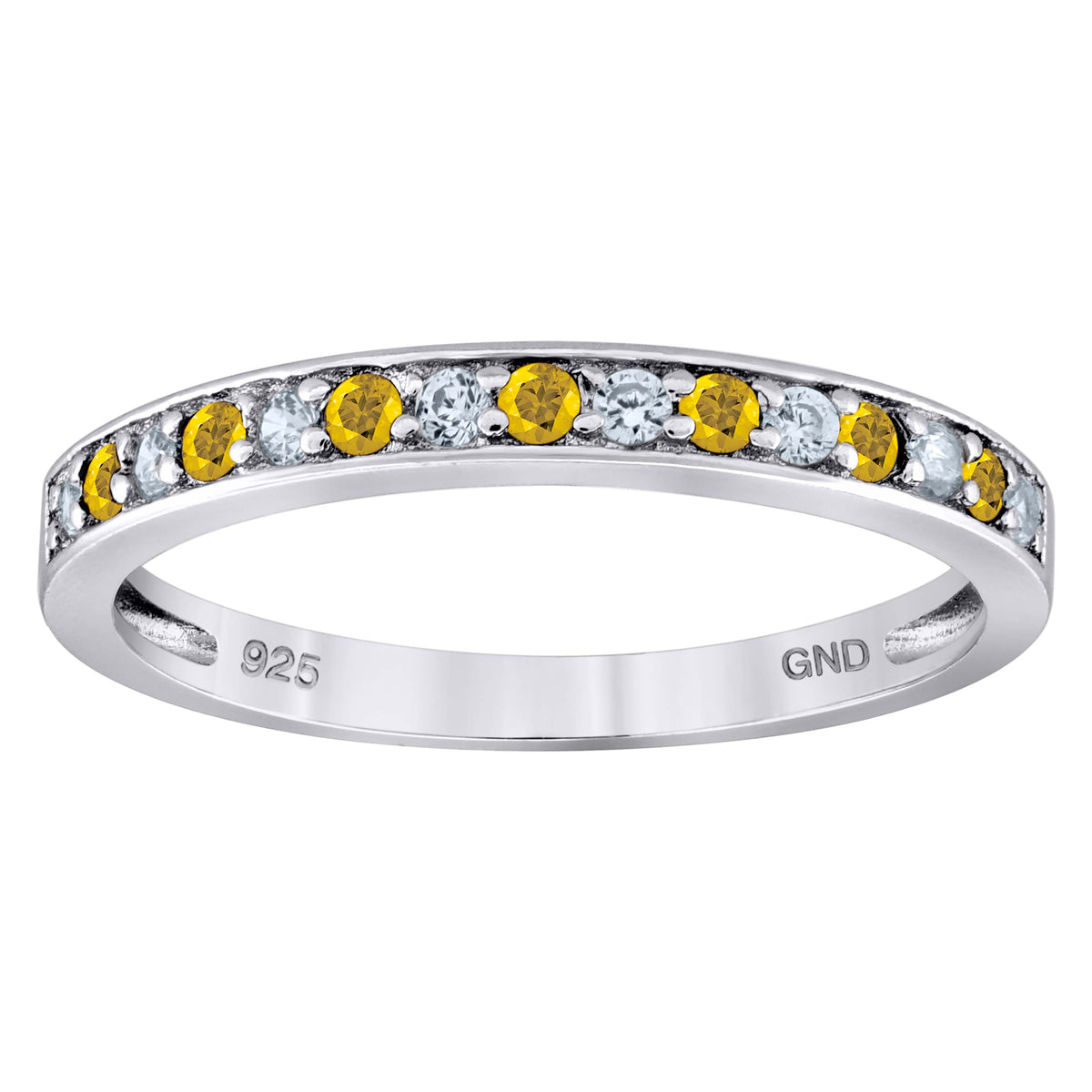925 Sterling Silver Womens White Yellow Cubic Zirconia Semi Eternity Stackable Wedding Band Ring