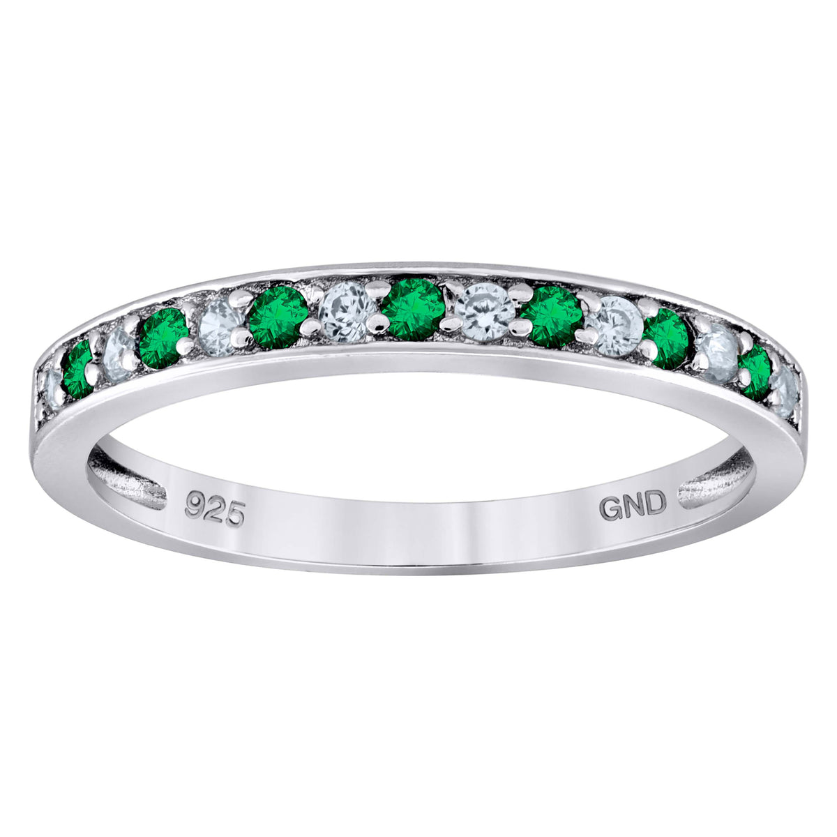 925 Sterling Silver Womens White Green Cubic Zirconia Semi Eternity Stackable Wedding Band Ring