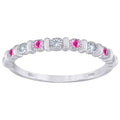 925 Sterling Silver Womens Pink Cubic Zirconia Semi-Eternity Wedding Band Ring