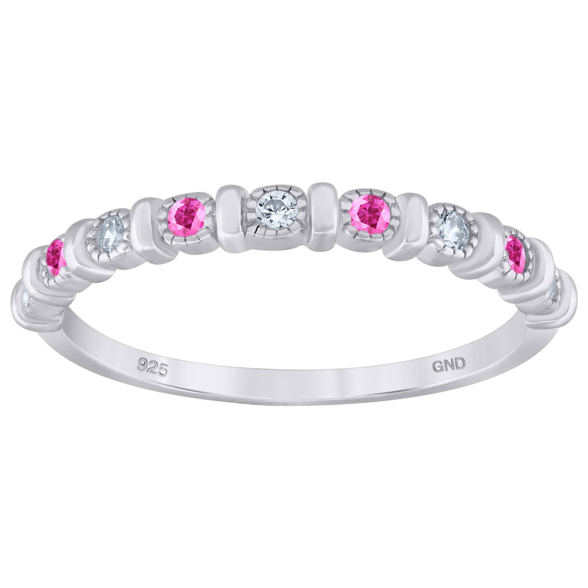 925 Sterling Silver Womens Pink Cubic Zirconia Semi-Eternity Wedding Band Ring