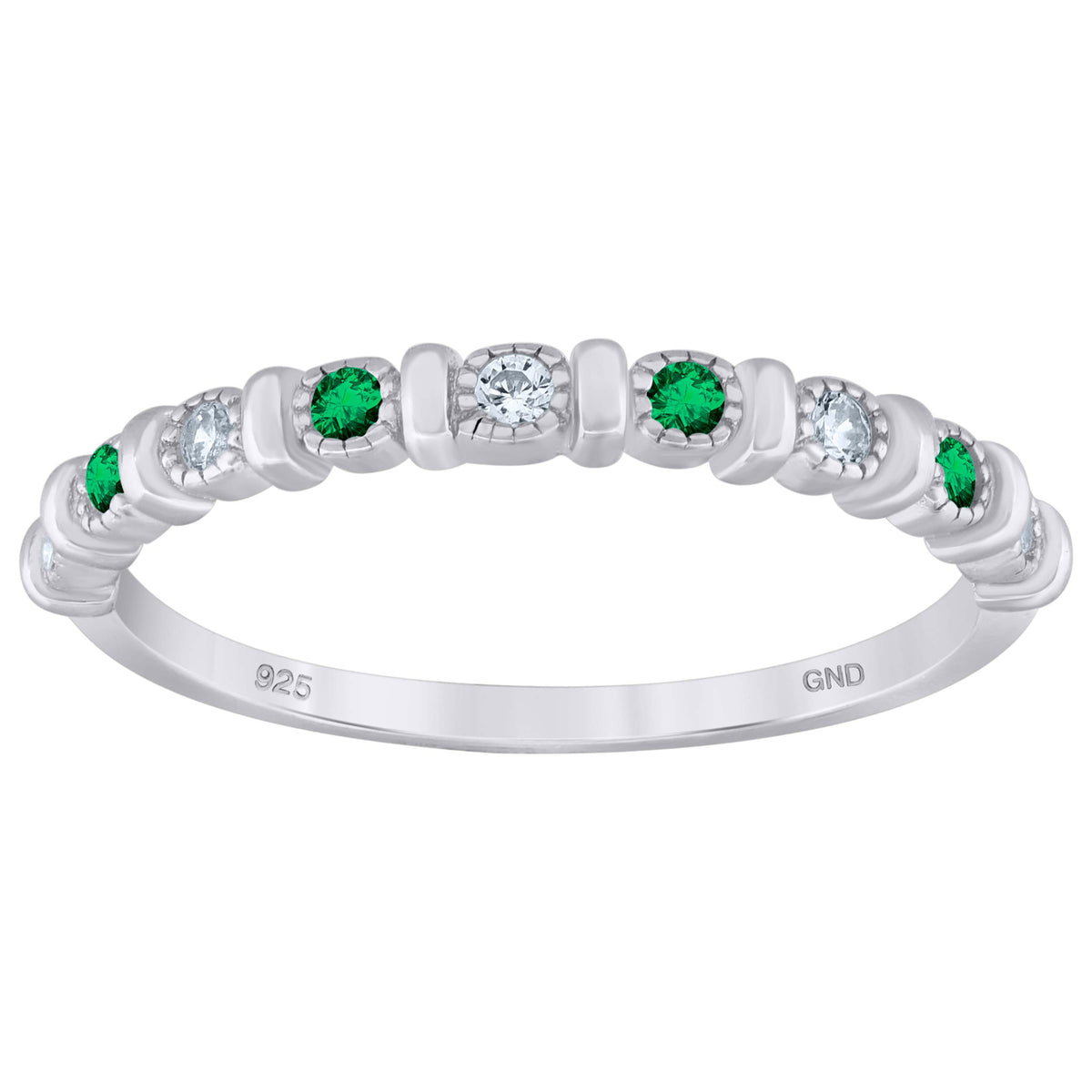925 Sterling Silver Womens Green Cubic Zirconia Semi-Eternity Wedding Band Ring Size 7