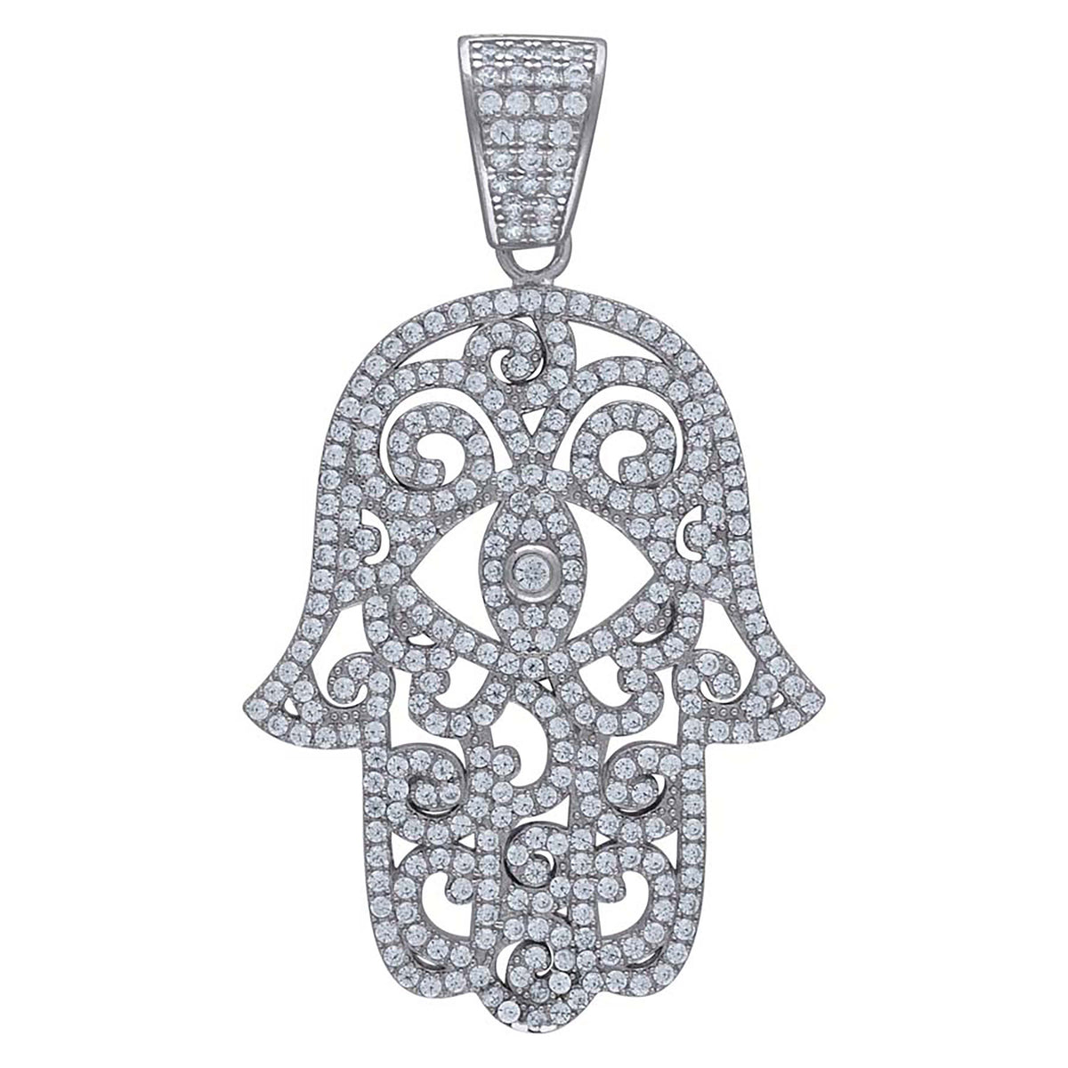 925 Sterling Silver Unisex Cubic Zirconia Religious Hamsa Charm Pendant