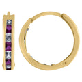 10K Yellow Gold Womens Princess-Cut Purple Cubic Zirconia Huggie Hoop Earrings