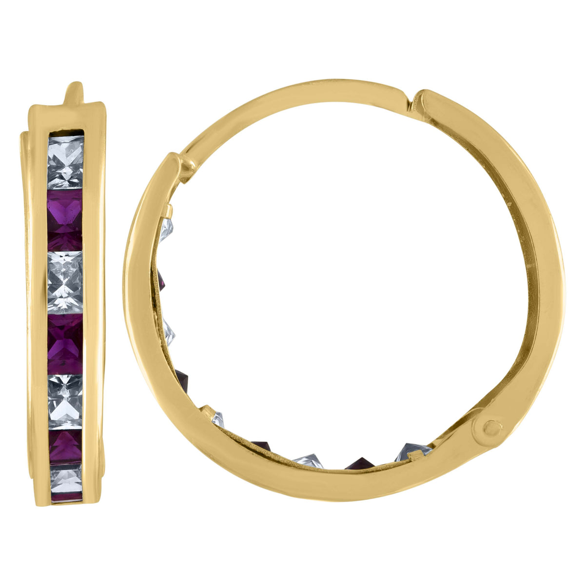 10K Yellow Gold Womens Princess-Cut Purple Cubic Zirconia Huggie Hoop Earrings
