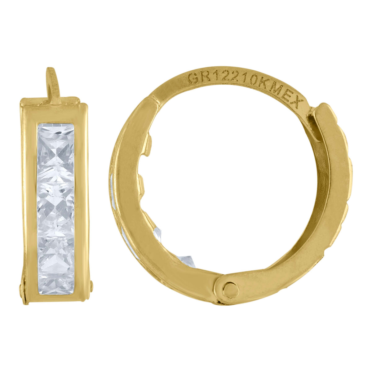 10K Yellow Gold Womens Princess-Cut Cubic Zirconia Huggie Hoop Earrings
