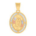 10K Yellow Gold Unisex Cubic Zirconia Cubic-Zirconia Lady Of Guadalupe Religious Oval Medal Charm Pendant