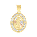 10K Tri-Color Gold Unisex Cubic Zirconia Cubic-Zirconia Saint Jude Religious Oval Charm Pendant