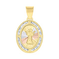 10K Tri-Color Gold Unisex Cubic Zirconia Cubic-Zirconia Religious Oval Charm Pendant