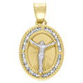 10K Two-Tone Gold Unisex Cubic Zirconia Cubic-Zirconia Crucifix Religious Oval Charm Pendant