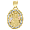 10K Tri-Color Gold Unisex Cubic Zirconia Cubic-Zirconia Saint Barbara Religious Oval Charm Pendant