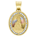 10K Tri-Color Gold Unisex Cubic Zirconia Cubic-Zirconia Lady Of Loreto Religious Oval Charm Pendant