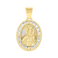 10K Tri-Color Gold Unisex Cubic Zirconia Cubic-Zirconia Saint Barbara Religious Oval Charm Pendant
