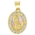 10K Tri-Color Gold Unisex Cubic Zirconia Cubic-Zirconia Religious Oval Charm Pendant
