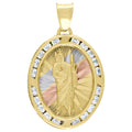 10K Tri-Color Gold Unisex Cubic Zirconia Cubic-Zirconia Saint John Baptist Religious Oval Charm Pendant
