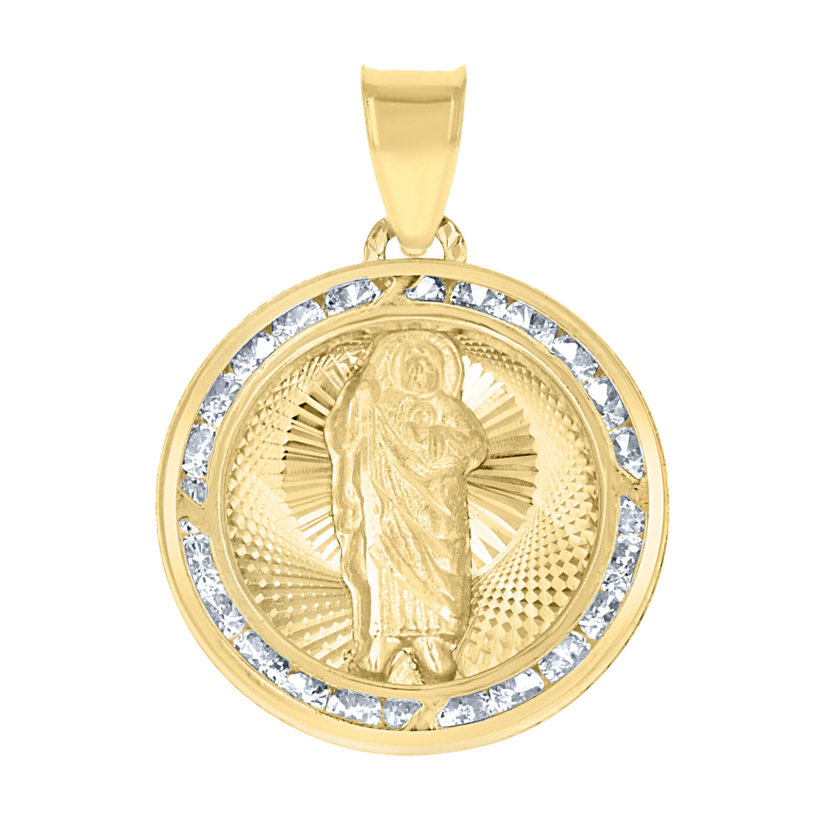 10K Tri-Color Gold Unisex Cubic Zirconia Cubic-Zirconia Saint Jude Religious Round Charm Pendant