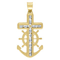 10K Yellow Gold Unisex Cubic Zirconia Cubic-Zirconia Mariner Cross Religious Charm Pendant
