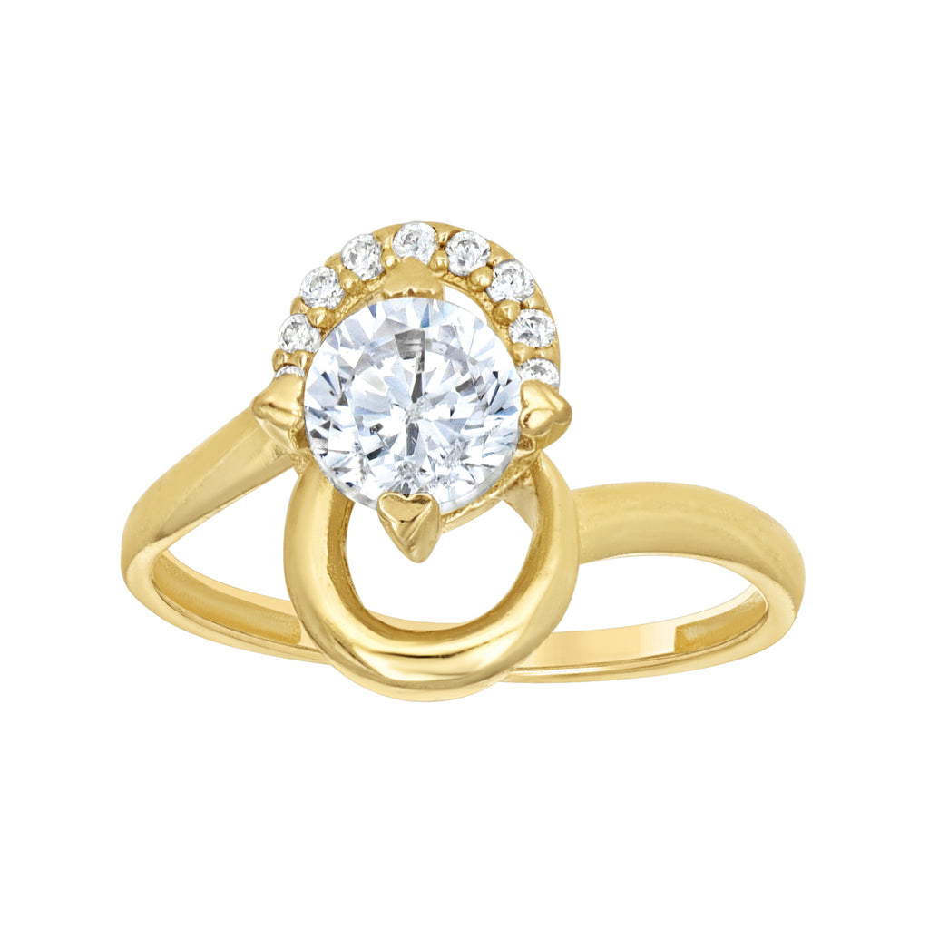 10K Yellow Gold Womens Cubic-Zirconia Heart Prongs Openwork Fashion Ring