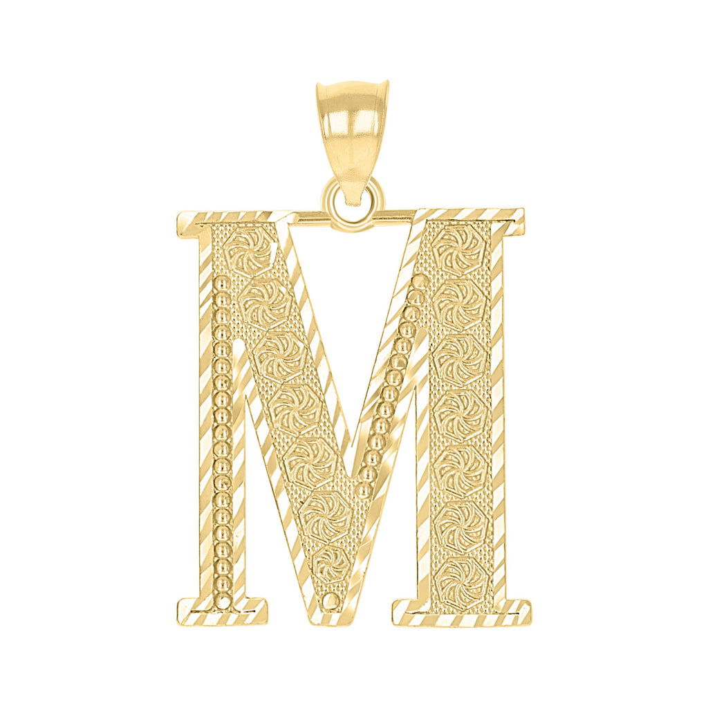 10K Yellow Gold Unisex Diamond-Cut Initial Letter M Charm Pendant