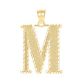 10K Yellow Gold Unisex Diamond-Cut Initial Letter M Charm Pendant