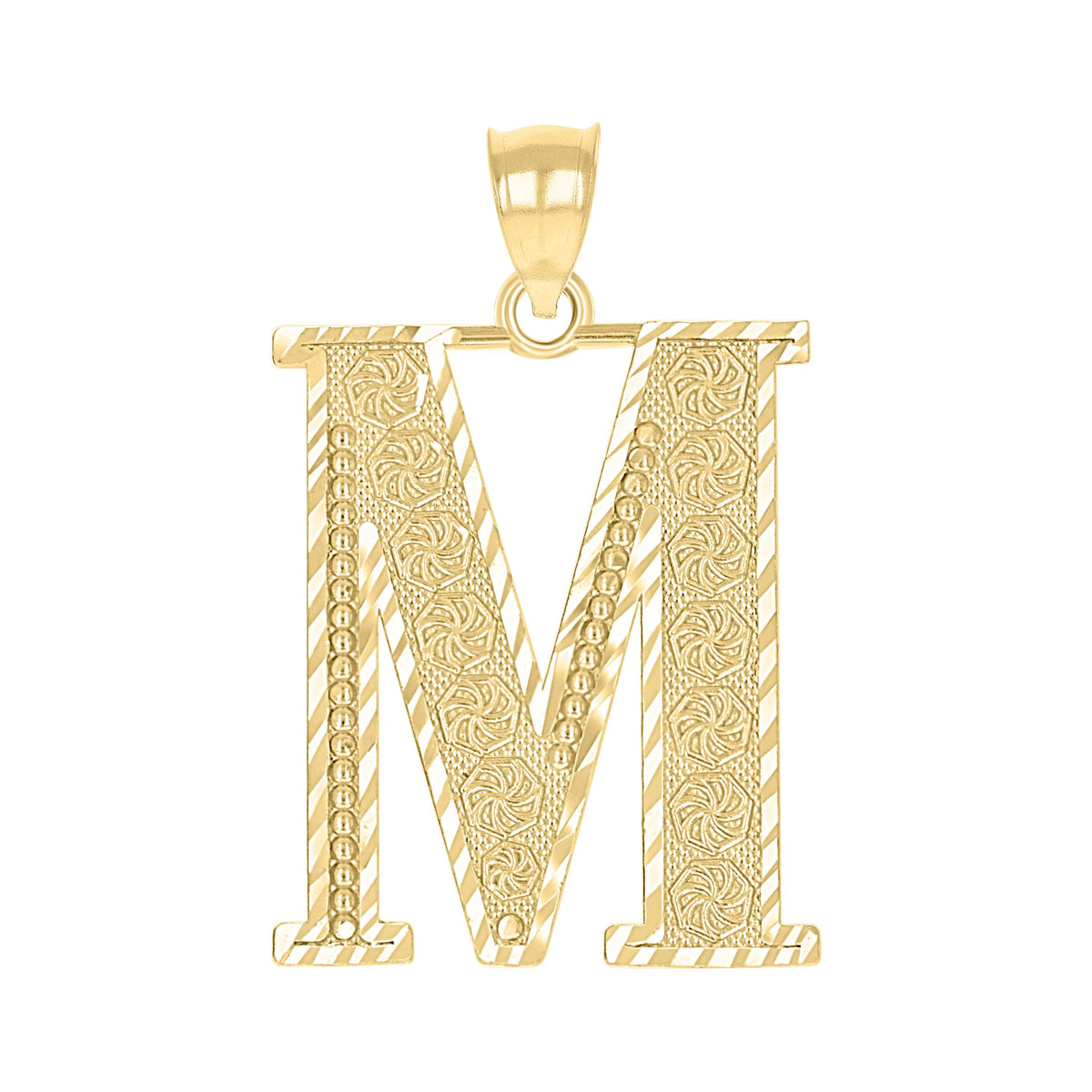 10K Yellow Gold Unisex Diamond-Cut Initial Letter M Charm Pendant