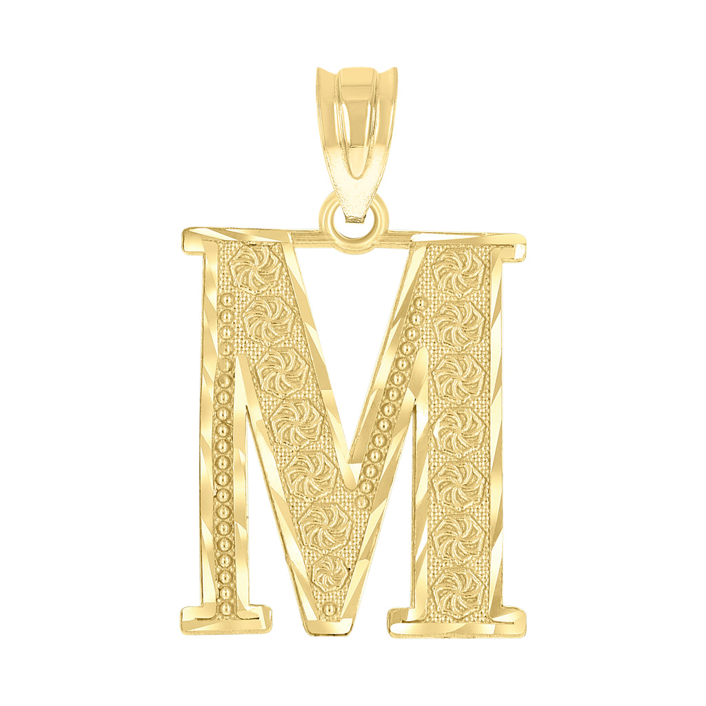 10K Yellow Gold Unisex Diamond-Cut Initial Letter M Charm Pendant