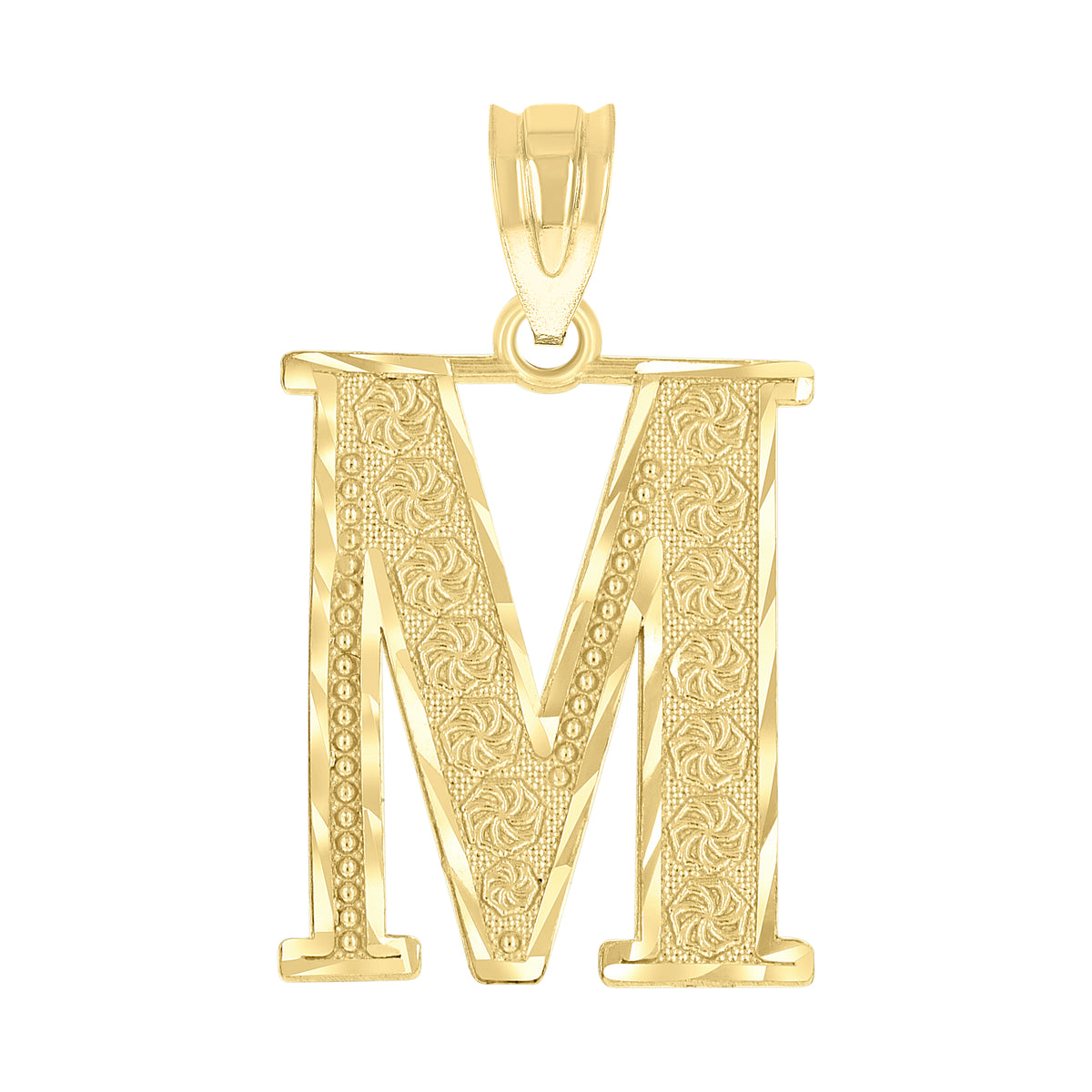 10K Yellow Gold Unisex Diamond-Cut Initial Letter M Charm Pendant