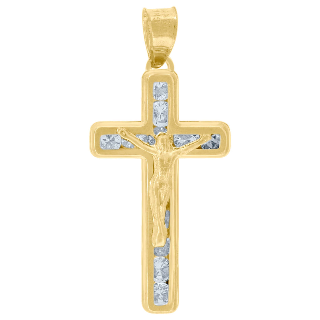 10K Yellow Gold Cubic-Zirconia Unisex Crucifix Cross Religious Charm Pendant