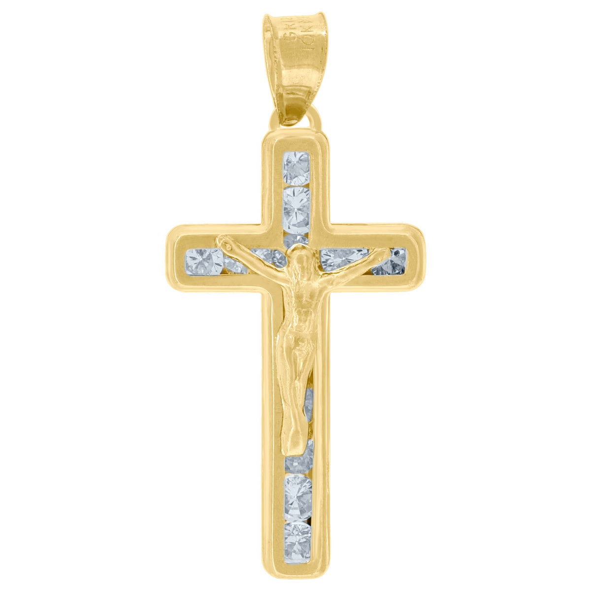 10K Yellow Gold Cubic-Zirconia Unisex Crucifix Cross Religious Charm Pendant