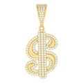 925 Sterling Silver Yellow-tone Mens Cubic-Zirconia Dollar Sign Currency Fashion Pendant