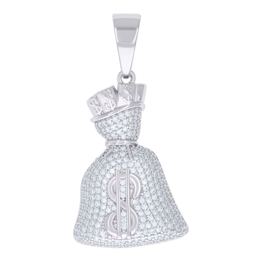 925 Sterling Silver Mens Cubic Zirconia Gambling Money Bag Charm Pendant