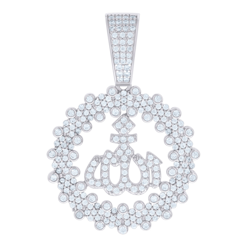 925 Sterling Silver Unisex Cubic Zirconia Religious Allah Charm Pendant
