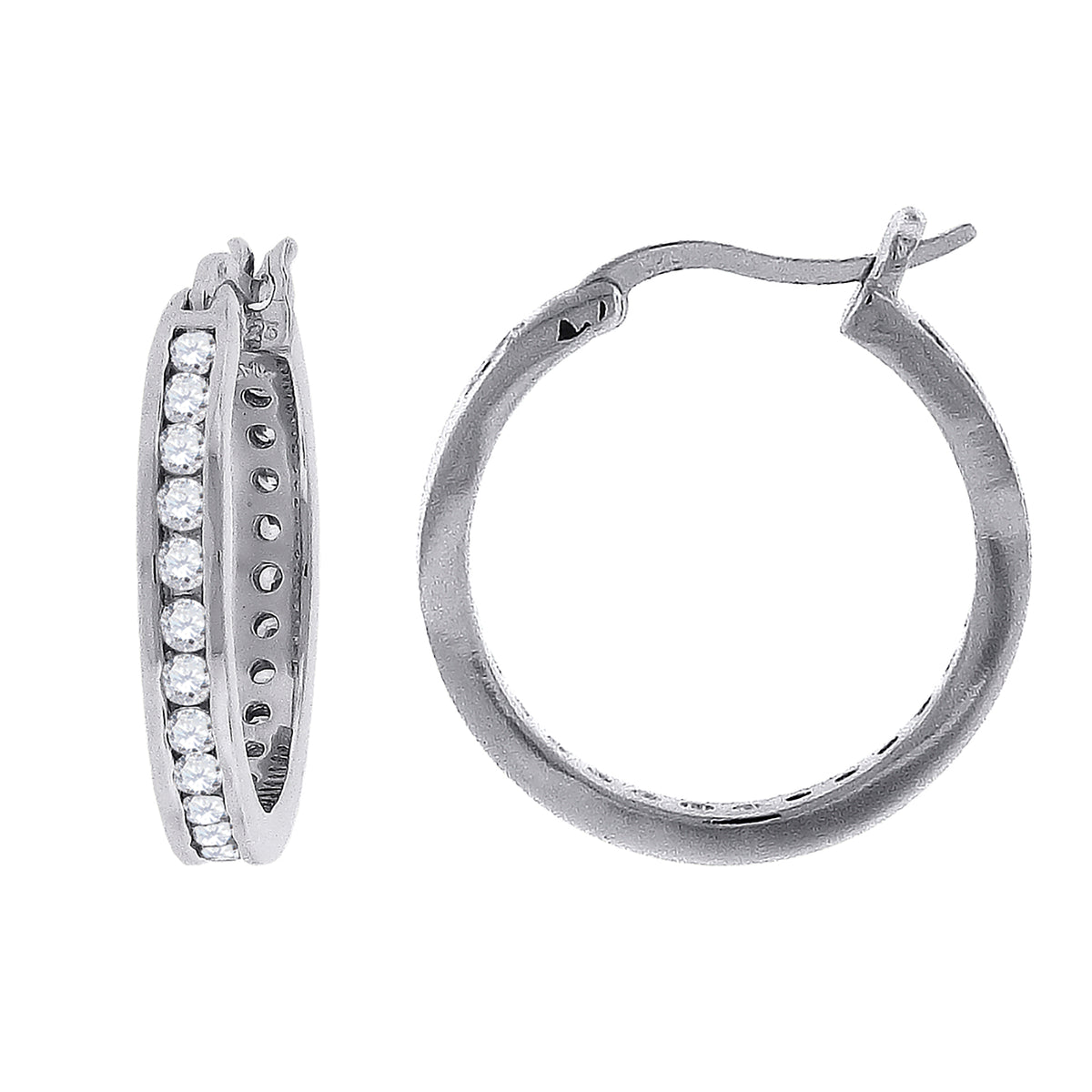 925 Sterling Silver Unisex Round Cubic Zirconia Hoop Fashion Earrings