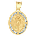 10K Yellow Gold Unisex Cubic-Zirconia Textured Lady Of Guadalupe Religious Oval Charm Pendant