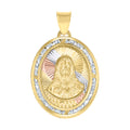 10K Tri-Color Gold Unisex Cubic-Zirconia Textured Sacred Heart Of Jesus Religious Charm Pendant