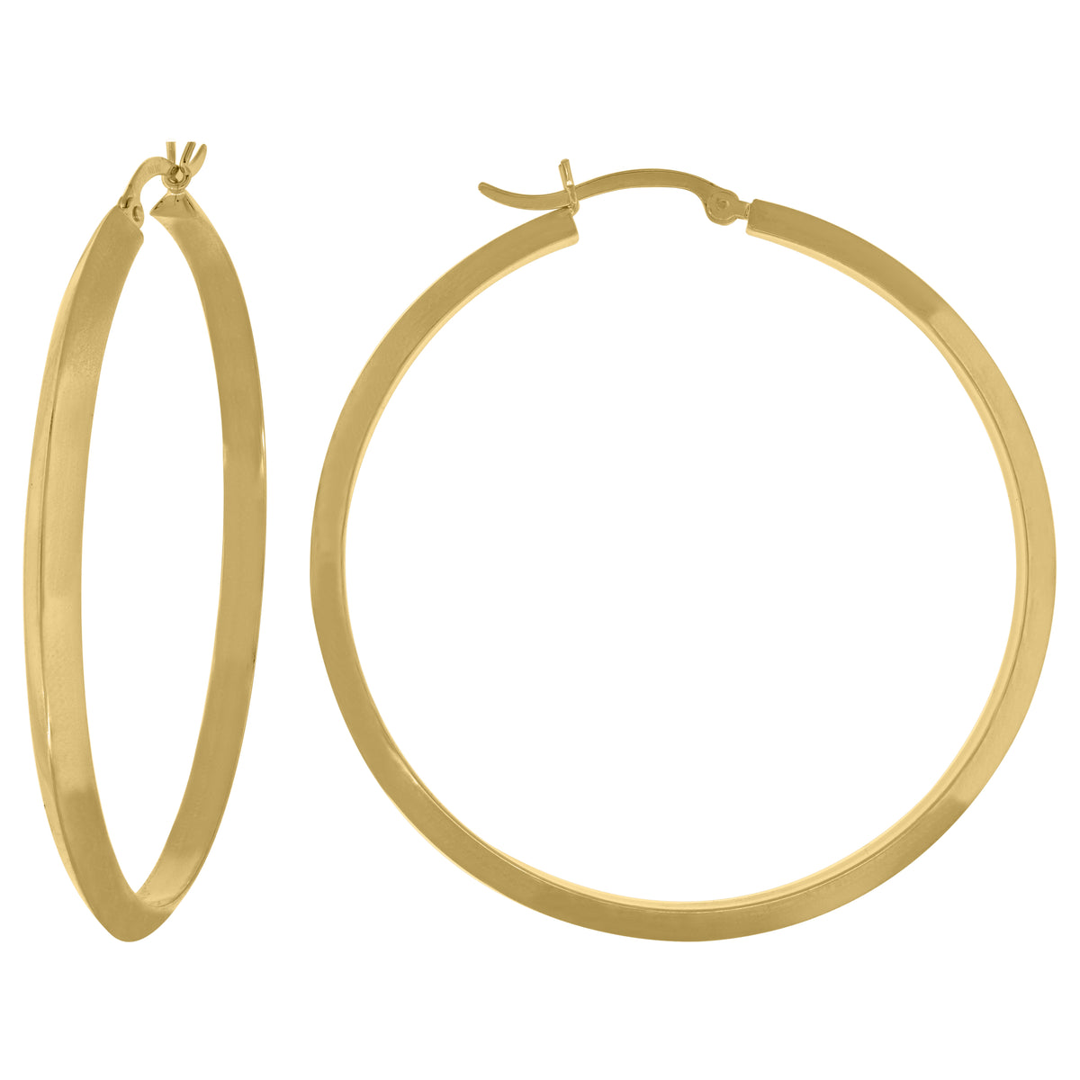 14K Gold Triangle Polished Hoop Earrings