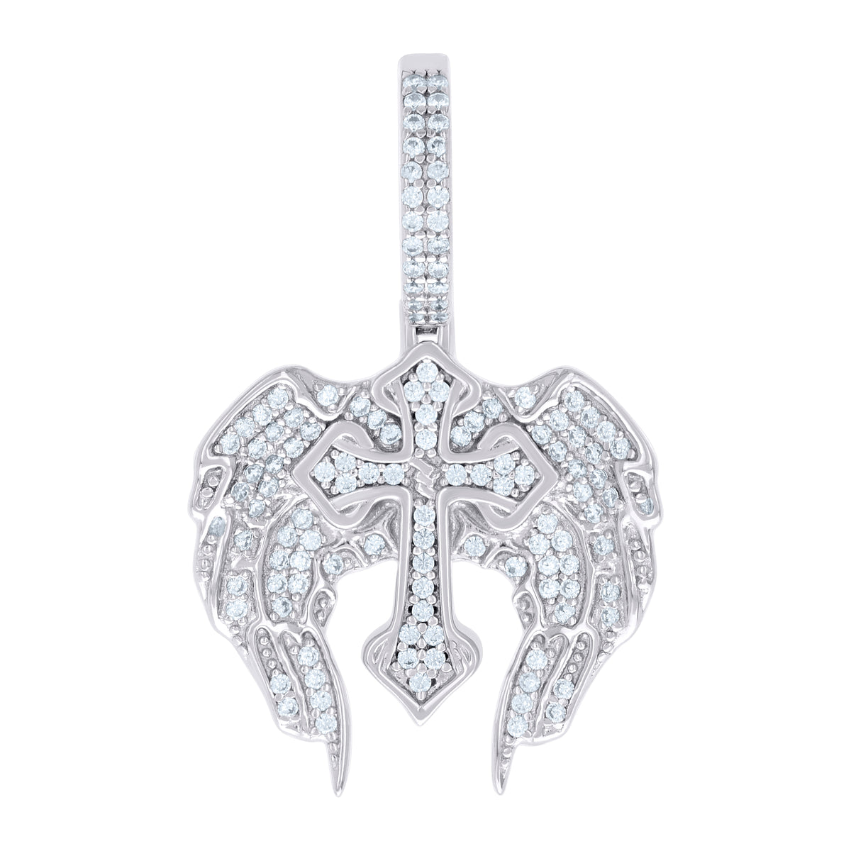 925 Sterling Silver Men Cubic-Zirconia Wing Cross Religious Charm Pendant