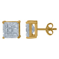 925 Sterling Silver Yellow-Tone Unisex Princess-Cut Cubic-Zirconia Square Stud Earrings